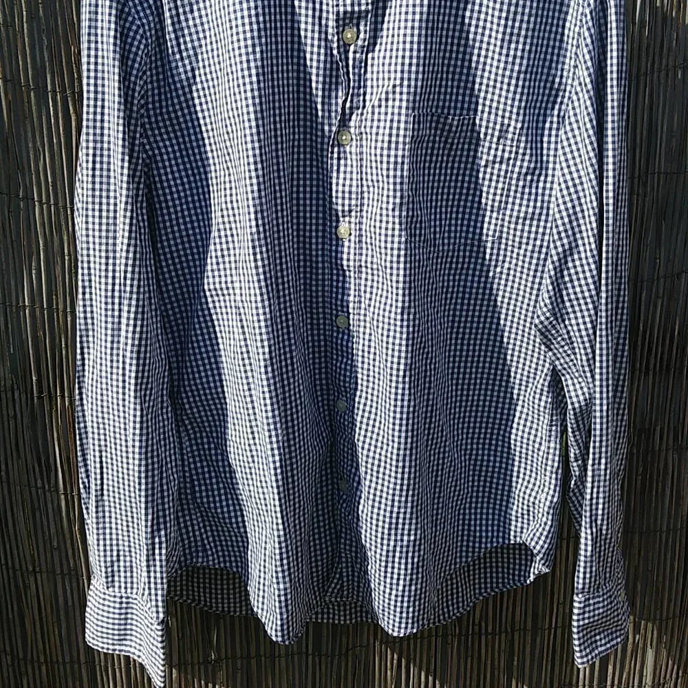 J. Crew Navy White Checked Long Sleeve Lightweight Button Down Slim Fit - L